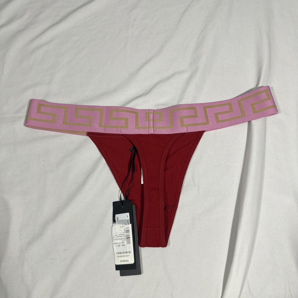 NWT $75 VERSACE [ Womens size 5 ] Iconic Thong In Parade Red & Fuschia T2237 - Picture 8 of 10